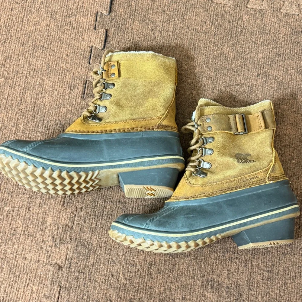 Sorel Slimpack Riding Tall Waterproof Leather Winter Boots Brown Grey NL2125‎  9